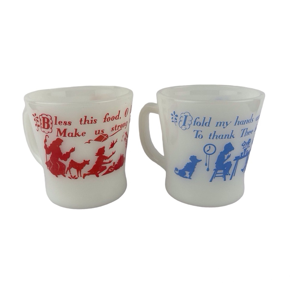 Fire King Anchor Hocking Milk Glass Prayer Mugs (2 cups)